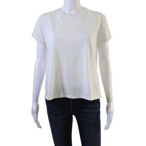 Leallo Women Basic White Cotton Crew Neck Short Sleeve TShirt Size S